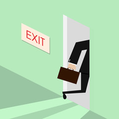 Man exits room. Vector illustration