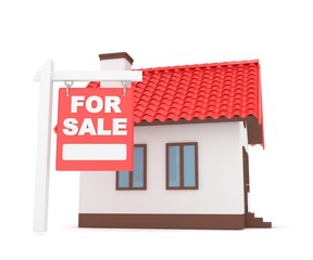 Miniature model of house real estate for sale on white background. 3D rendering.