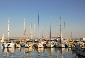 Fototapeta na wymiar The Marina and Fishing Port of Acre, Israel
