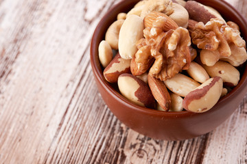 Mix nuts  on wooden background