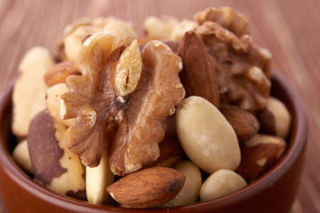 Mix nuts  on wooden background