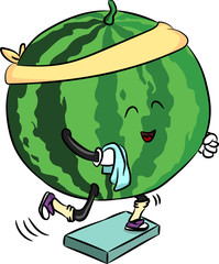 beautiful ripe watermelon is engaged in fitness