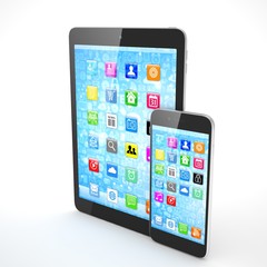 Tablet and smartphone on a white. 3d rendering.