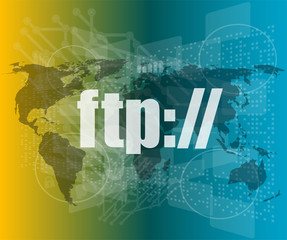 ftp word on digital screen, global communication concept vector quotation marks with thin line speech bubble. concept of citation, info, testimonials, notice, textbox. flat style trend design