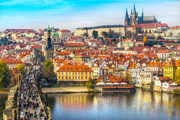Fototapeta premium Prague, Charles Bridge and Mala Strana.