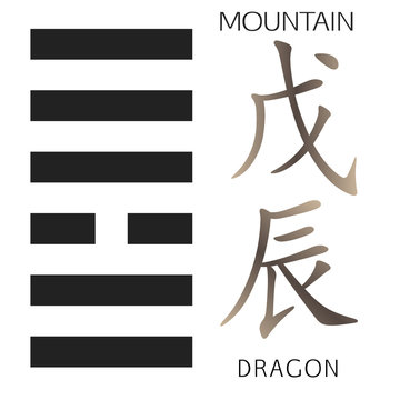 Symbol of i ching hexagram from chinese hieroglyphs. Translation of 12 zodiac feng shui signs hieroglyphs