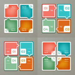 Collection of Infographic Templates for Business. Four steps cycling diagrams. Vector Illustration.