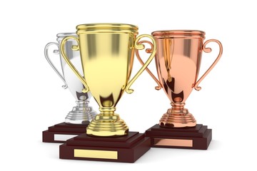 Three cups on white background. 3D rendering.