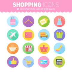 Flat shopping icons set
