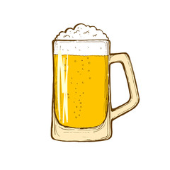 Glass of beer isolated on white background, hand-drawing. Vector.