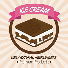 Vintage ice cream over seal stamp. Dessert design. Vector graphi