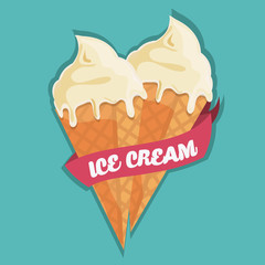 Vintage ice cream with ribbon. Dessert design. Vector graphic