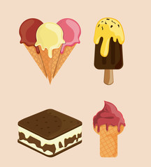 Set of vintage ice cream. Dessert design. Vector graphic