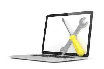 3D Illustration Wrench and screwdriver on laptop, service concept