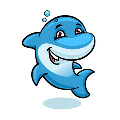 Playful cartoon blue atlantic bottlenose dolphin