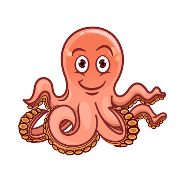 Cartoon octopus resting with rolled up tentacles