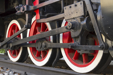 Three red wheels - Drive wheels of steam train.