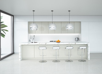 Contemporary minimal white and beige kitchen