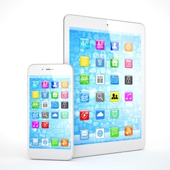 Tablet and smartphone on a white. 3d rendering.