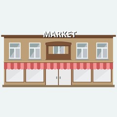 Building of market with wide windows. Shopping icon