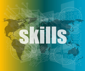 Education concept: word skills on digital touch screen background vector quotation marks with thin line speech bubble. concept of citation, info, testimonials, notice, textbox. flat style trend logo