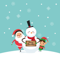 Santa, elf and snowman icon. Merry Christmas. Vector graphic