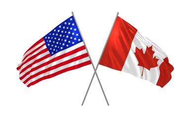 3d illustration of USA and Canada flags