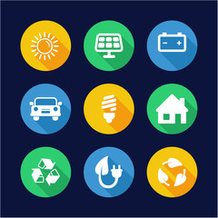 Solar Energy Icons Flat Design Circle