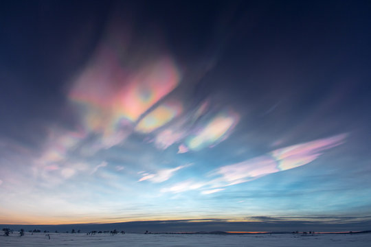 Polar stratospheric clouds in sky, Finland