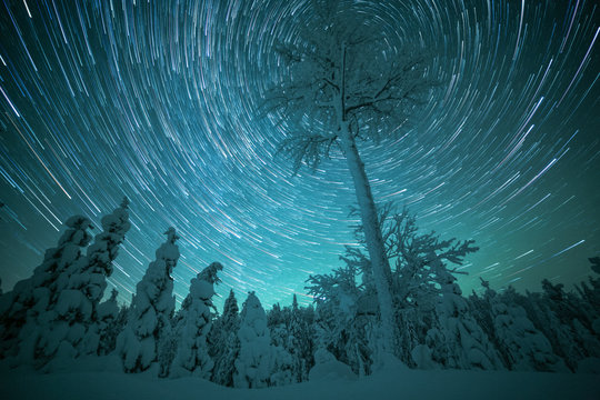 Star trails in sky, Finland