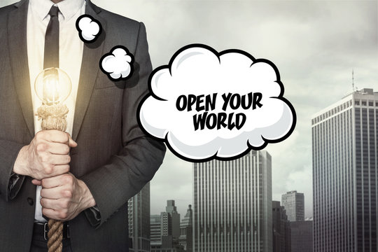 Open your world text on speech bubble