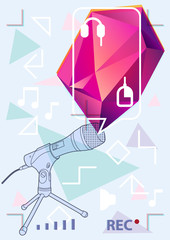 Illustration of the microphone  with 3d speech elements, simple art for web and print design appealing for abstract and sound  theme.