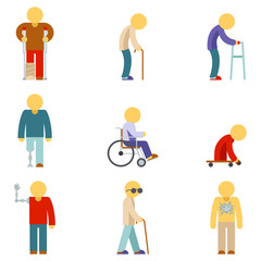 Disability flat icons. People signs