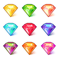 Colorful cartoon diamonds icons vector set
