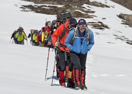 Nepal, Himalaya, Solo Khumbu, group of Gurkhas trekking