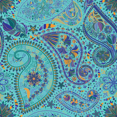 Paisley vintage floral motif ethnic seamless background. Printable colors abstract lace pattern. Editable colors without losing seamlessly. Hand drawing motley wallpaper. EPS-8 vector buta texture
