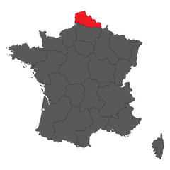 North Pas de Calais red map on gray France map vector