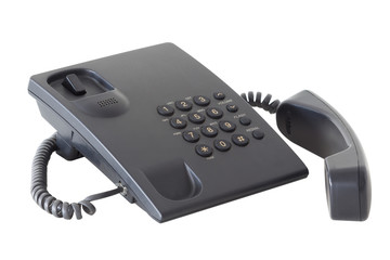 black plastic phone isolated on white