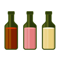 Colors Wine Bottles Set on White Background. Vector