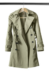 Trench coat on clothes rack