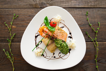 Seafood Wood Serving Creative Cuisine Gourmet Delicatessen Food Restaurant Concept