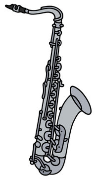 Silver saxophone / Hand drawing, vector illustration
