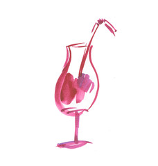 tropical summer cocktail. isolated watercolor painting on white