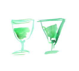 liqueur glass with absent. watercolor painting on white background