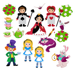 Alice in Wonderland. Vector set of characters. 