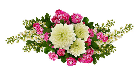 Asters, bird-cherry tree flowers and hawthorn flowers arrangemen