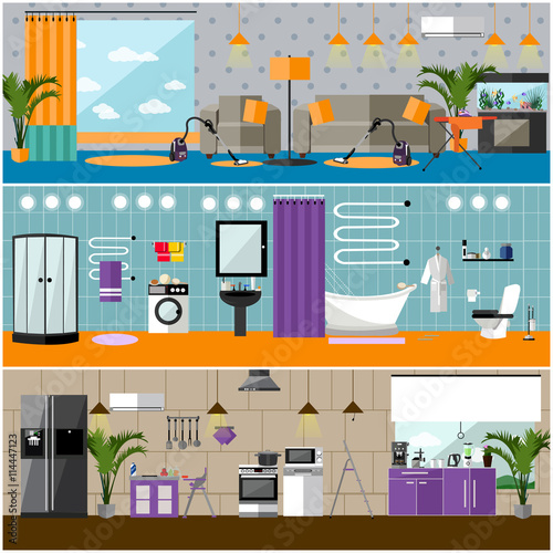 Vector Set Of House Interior Banners Apartment With Furniture
