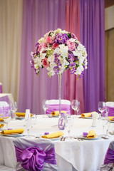 Table set for wedding or another catered event dinner.