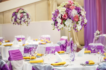 Table set for wedding or another catered event dinner.