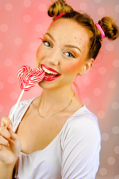 girl with candy with freckle